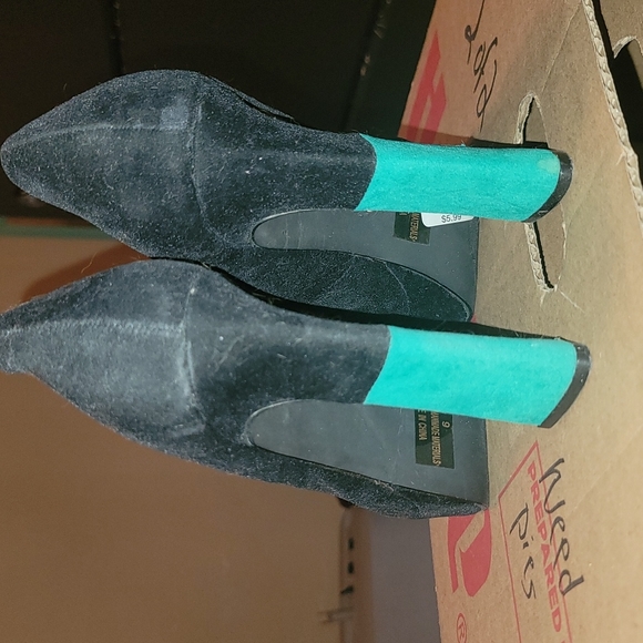 Peep toe black teal heels - Picture 4 of 6